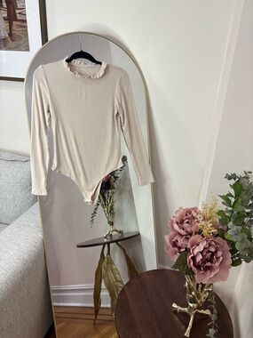 Ruffled Mock Neck Long Sleeve Bodysuit - Cream